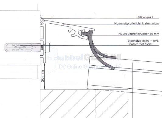 Serredakprofielset Muurprofiel (Muurprofiel RAL 7016 + Afsluitrubber) 300cm