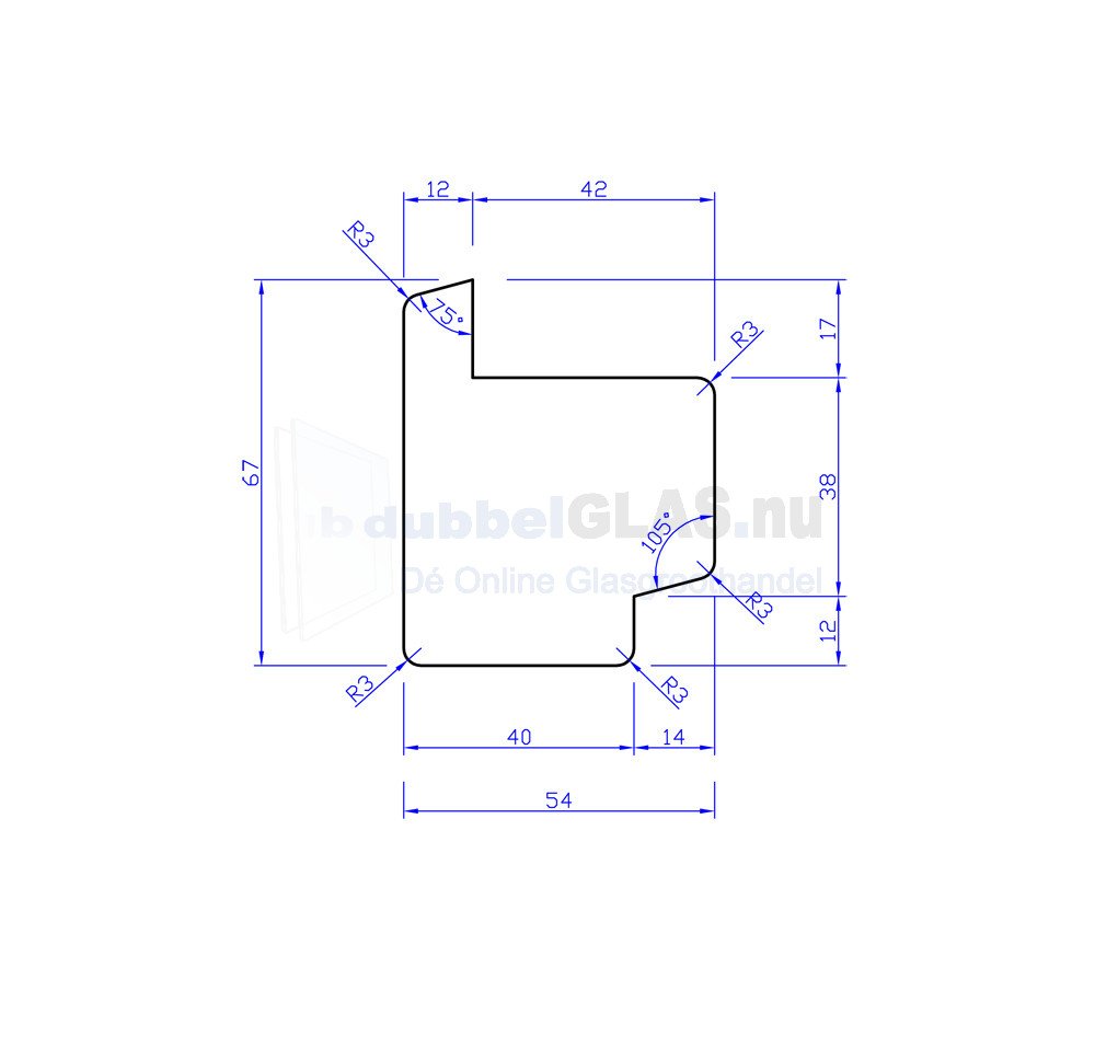 Merantie Raamprofiel RP3 54x67 305cm