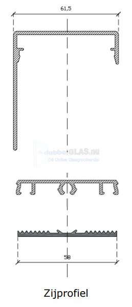 Serredakprofielset Zijprofiel (Onderrubber - klemprofiel - afdekker RAL 7016) 300cm